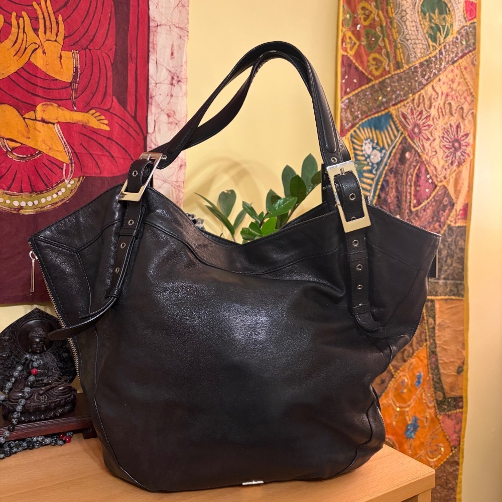 Kooba Blake Black Italian Leather Large Tote Shoulder Bag Purse EUC